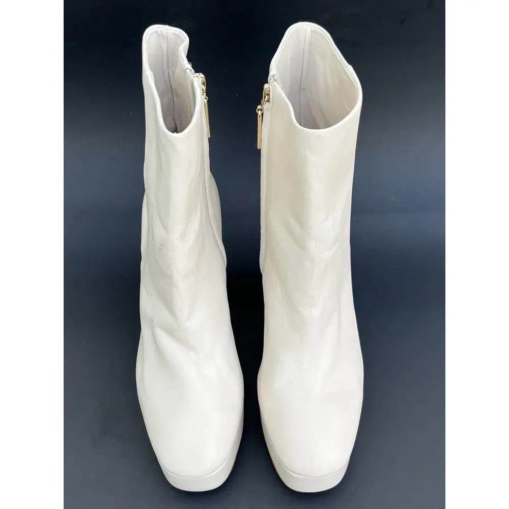 Larroudé Dolly Platform High Heel Booties Ivory Women's Size 9.5 US
